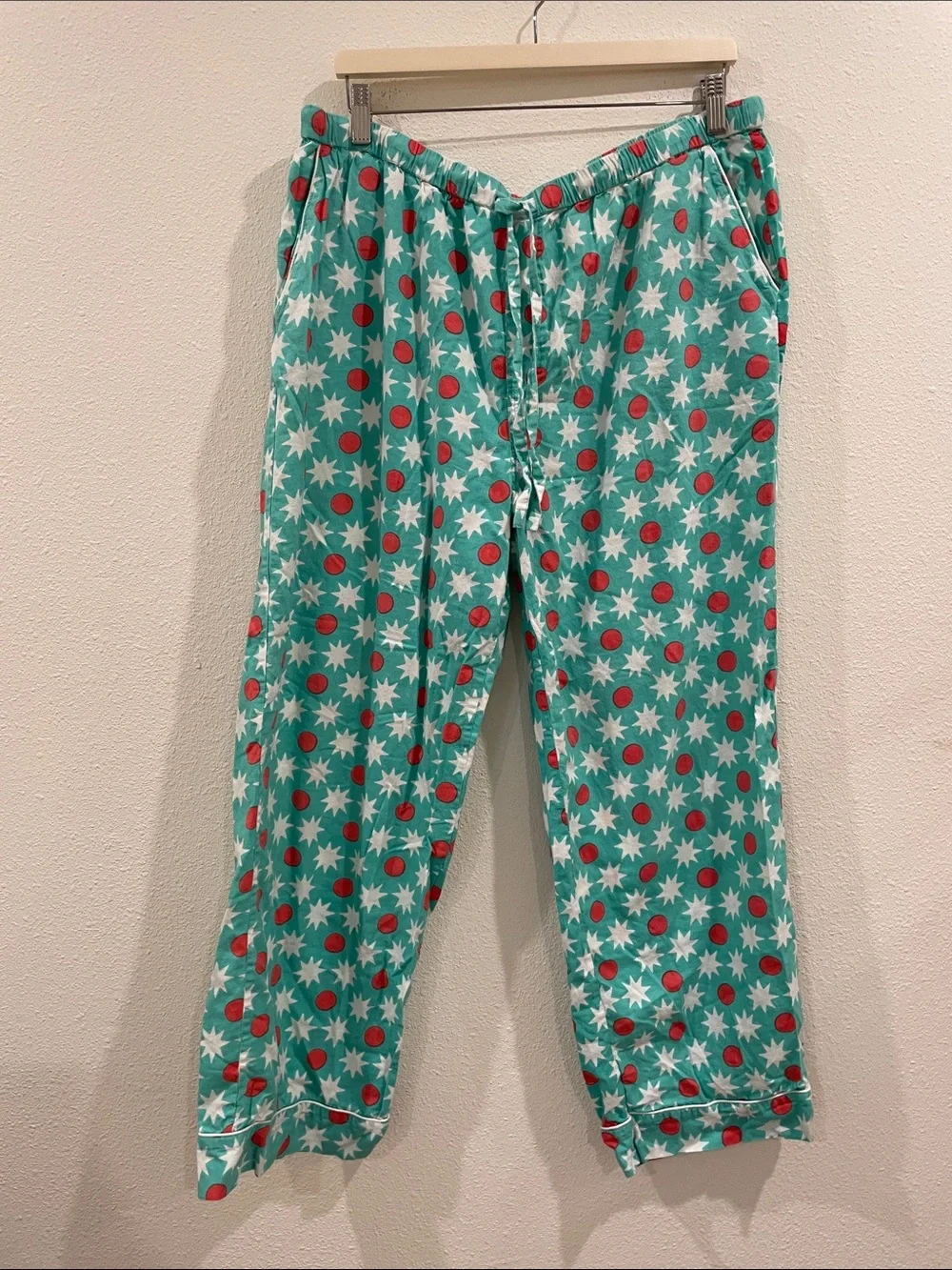 PrintFresh Matching Pajama Set Blue Star & Red Dot Button-Up Shirt Pants XL